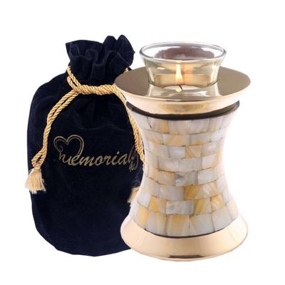 MEMORIALS 4U Mother of Pearl Tealight Urn - Keepsake Urn for Ashes - Small Size Candle Urn- NOT Intended for Full Cremation Ash Quantity