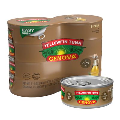 Genova Premium Yellowfin Tuna in Olive Oil, 5 Ounce Cans, 8-Pack  Nutrient Rich, High Protein Canned Tuna Fish - Delicious, Easy, Nutritious Ready to Eat Meals