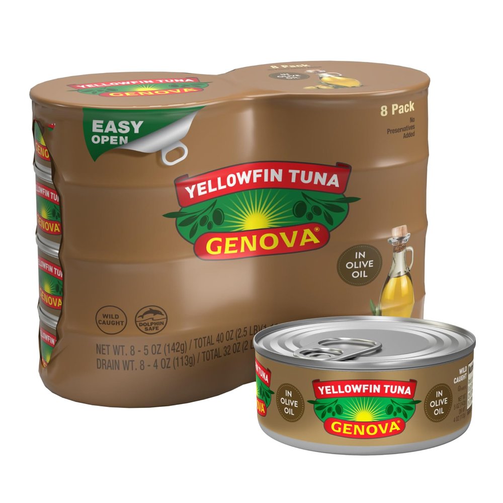 Genova Premium Yellowfin Tuna in Olive Oil, 5 Ounce Cans, 8-Pack  Nutrient Rich, High Protein Canned Tuna Fish - Delicious, Easy, Nutritious Ready to Eat Meals