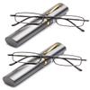 2 Packs "Pocket" Readers Ultra Compact Spring Temple Reading Glasses w/Portable Pocket Clip Aluminum Case Gunmetal +1.50 view 1