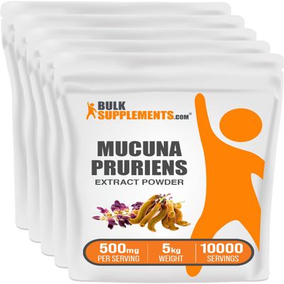 BulkSupplements.com Mucuna Pruriens Extract Powder - Mucuna Pruriens Supplements - Vegan & Gluten Free, 500mg per Serving, 5kg (11 lbs) (Pack of 5)