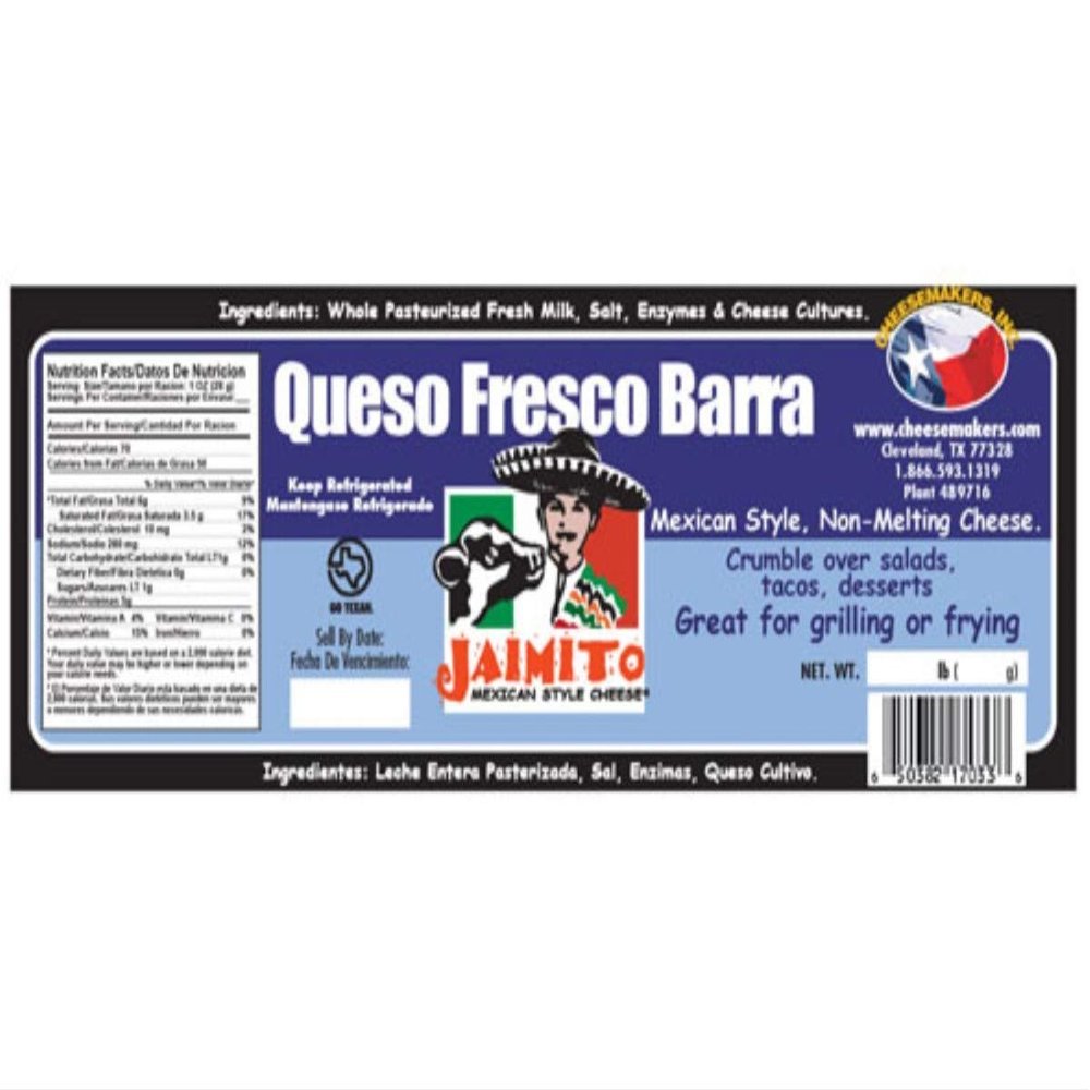 Cheesemakers Barra Queso Fresco Cheese, 5 Pound -- 4 per case.