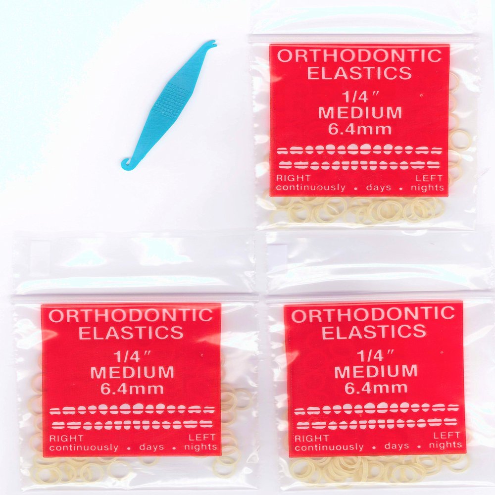 1/4" inch Orthodontic Elastic Rubber Bands 300 Pack Natural Medium Force 3.5 oz for making bows, Dreadlocks, Dreads, Doll Hair, Braids, Horse Mane Tail, tooth gap + FREE elastic placer by AdentalZ