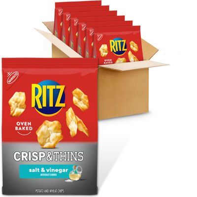 RITZ Crisp and Thins Salt and Vinegar Chips, Party Snacks, Bulk Snacks, 6 - 7.1 oz Bags