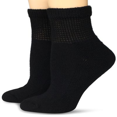 12 Pairs, Physicians Approved Unisex Diabetic Ankle Socks Circulatory Health Support Loose fit. (9-11, Black)