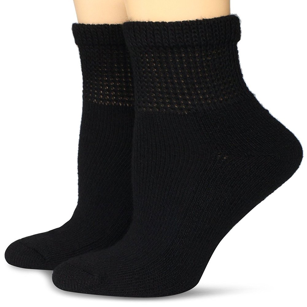 12 Pairs, Physicians Approved Unisex Diabetic Ankle Socks Circulatory Health Support Loose fit. (9-11, Black)