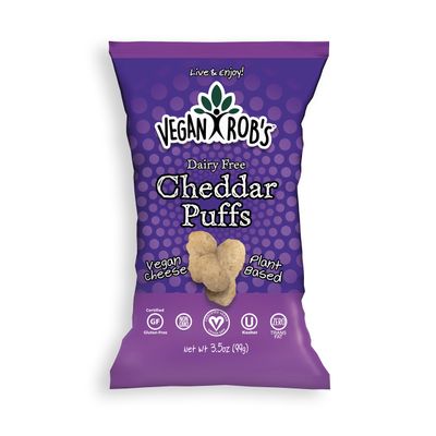 Vegan Rob's Puffs, Cheddar | Dairy Free, Made with Vegan Cheese, Gluten-Free Snack, Plant Based, Vegan-Friendly, Non GMO | 3.5 Ounce Bags (12 Count)
