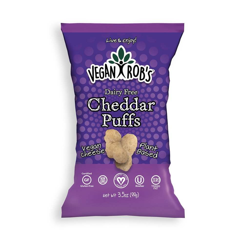Vegan Rob's Puffs, Cheddar | Dairy Free, Made with Vegan Cheese, Gluten-Free Snack, Plant Based, Vegan-Friendly, Non GMO | 3.5 Ounce Bags (12 Count)