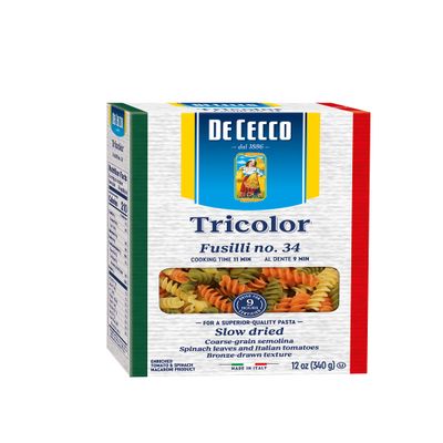 De Cecco Tri-Color Pasta, Fusilli No.34, 12 Ounce