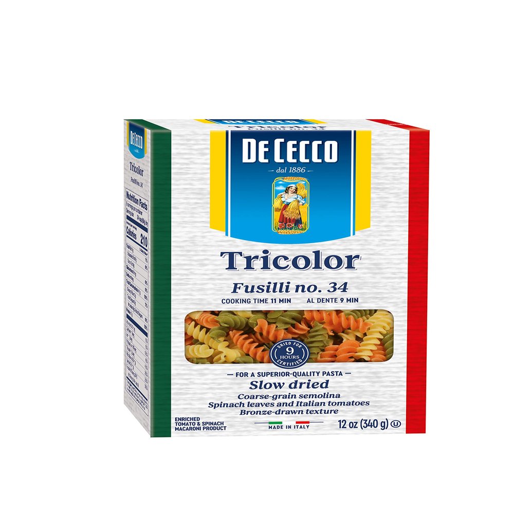 De Cecco Tri-Color Pasta, Fusilli No.34, 12 Ounce
