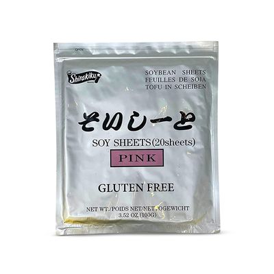 Shirakiku Pink Sushi Soy Wrapper- Authentic Japanese Gluten-Free Wraps for Tofu, sushi | Soy Proteins, Corn Starch, Rice Powder, and Cochineal Extract | Easy to Use 20 Sheets - (3.52 Oz)