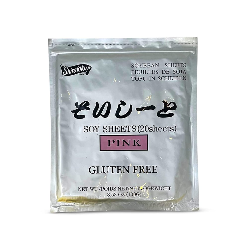 Shirakiku Pink Sushi Soy Wrapper- Authentic Japanese Gluten-Free Wraps for Tofu, sushi | Soy Proteins, Corn Starch, Rice Powder, and Cochineal Extract | Easy to Use 20 Sheets - (3.52 Oz)