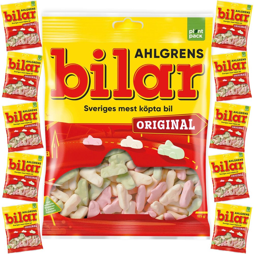 10 Bags x 125g of Ahlgrens Bilar Original - Swedish Candy from Sweden - Chewy - Marshmallow Candy - Cars - Gummy Candies - Sweets