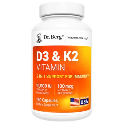 Dr. Berg Vitamin D3 & K2 10,000 IU + MK-7  120 Capsules  Immune, Bone & Heart Support* Supplement w/Magnesium, Zinc, B6  4X Lab-Tested  No Fillers  Non-GMO, cGMP, Formulated in USA