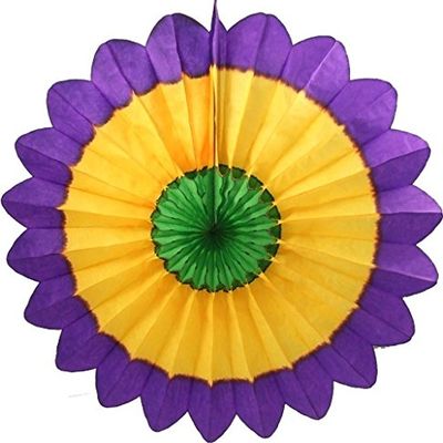 3-Pack 18 Inch Tissue Paper Fanburst Decoration (Mardi Gras -Purple/Yellow/Green)
