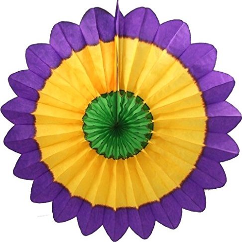 3-Pack 18 Inch Tissue Paper Fanburst Decoration (Mardi Gras -Purple/Yellow/Green)