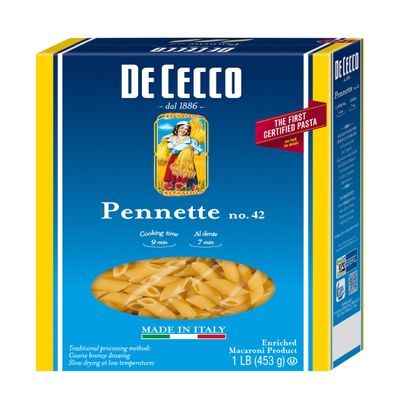 De Cecco Semolina Pasta, Pennette No.42, 1 Pound