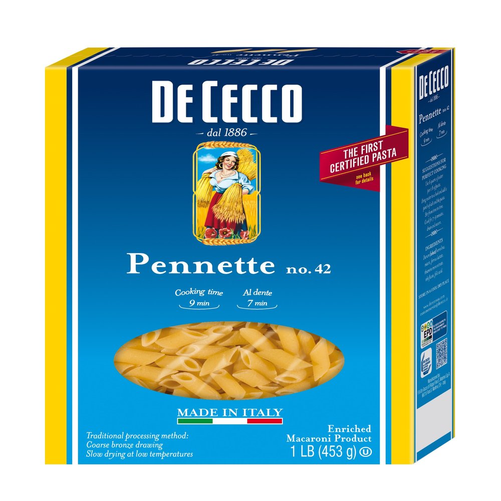 De Cecco Semolina Pasta, Pennette No.42, 1 Pound