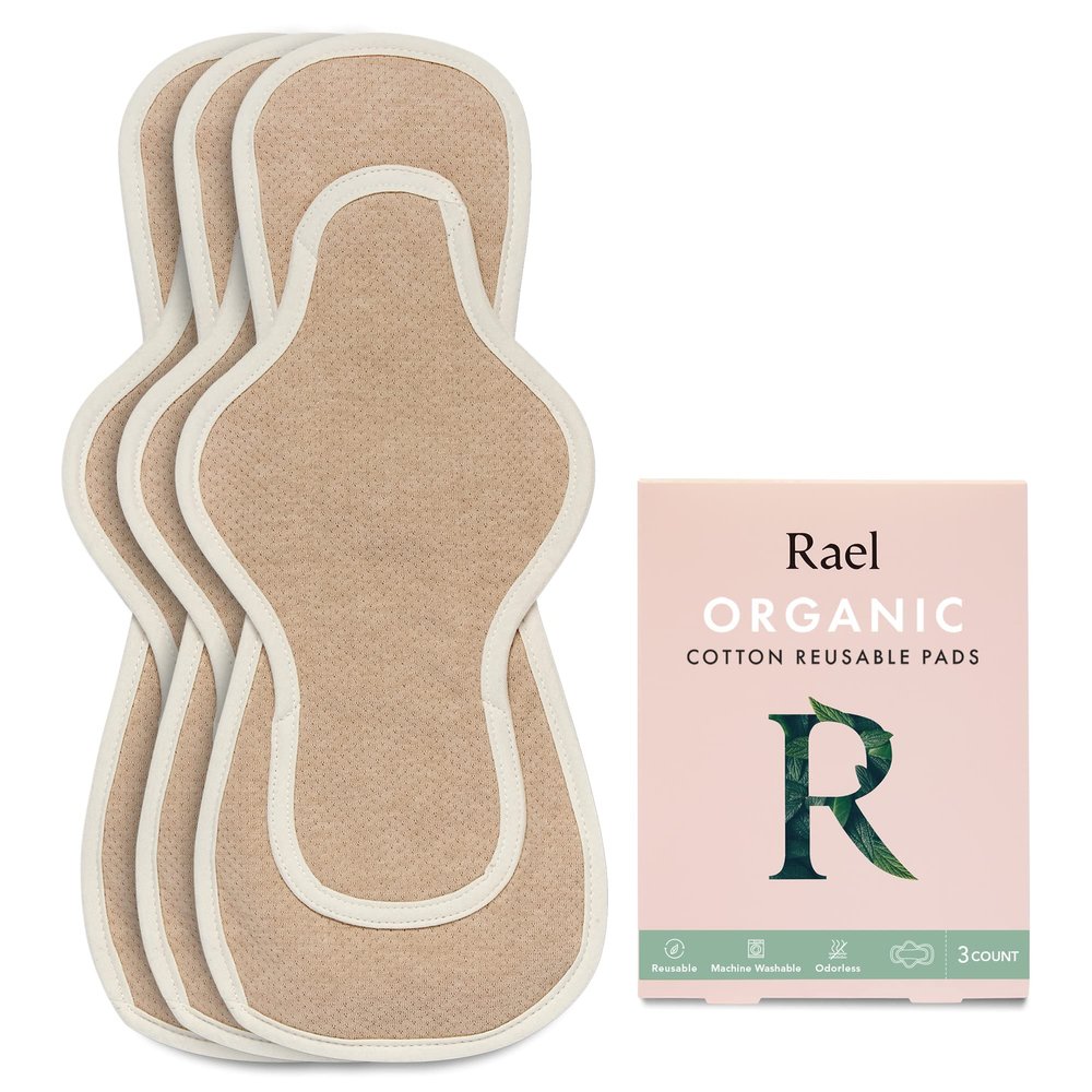 Rael Reusable Pads, Organic Cotton Cover Pad - Postpartum and Period Essential, Heavy Absorbency, Thin Cloth, Leak-Free, Washing Machine Safe (3 Count, Overnight)