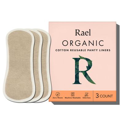 Rael Reusable Panty Liners Menstrual, Organic Cotton Cover, Period Essential, Cloth Pantyliner for Women, Washable, Soft and Thin, Leak-Free, Washing Machine Safe (3 Count, Brown)