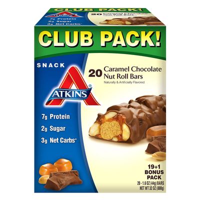 Atkins Snack bar, Caramel Chocolate Nut Roll, Keto Friendly (20 ct.), 31 Ounce