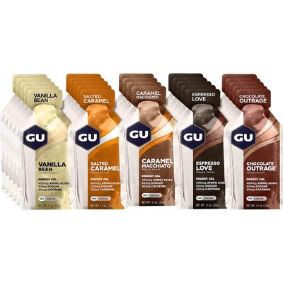 GU Energy Original Sports Nutrition Energy Gel, Vegan, Gluten-Free, Kosher, and Dairy-Free On-the-Go Energy for Any Workout, 24-Count, Assorted Indulgent Flavors