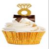 12pack Brown Ribbon Gold Glitter Diamond Shaped Wedding Ring Elegant Cupcake Decoration Topper view 1