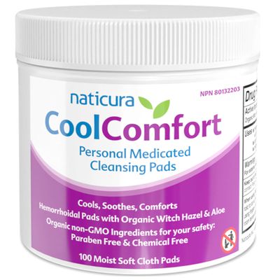 CoolComfort Personal Cleansing Pads with Organic Witch Hazel and Aloe Vera - All Natural and Fast Acting Wipes for Hemorrhoid Burning, Itching, Pain and Swelling - 100 Pads - No Parabens - Made in USA