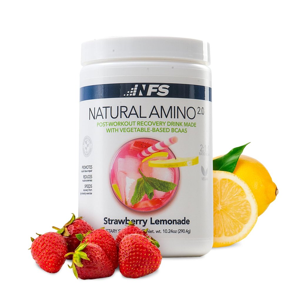 NF Sports Natural Amino. 2:1:1 BCAAs Amino Acids Powder. BCAA Energy Pre Workout Powder for Muscle Recovery, Keto Friendly, Vegan, No Artificial Flavors (25 Servings, Strawberry Lemonade)