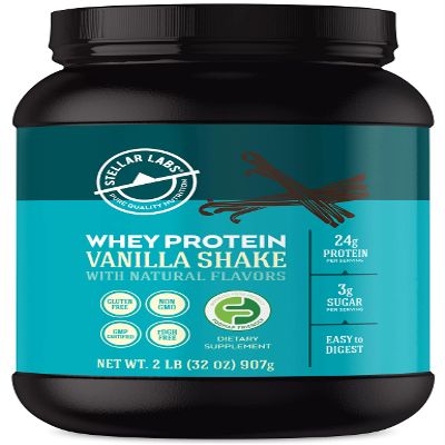 Stellar Labs Whey Protein Powder with BCAA's & Whey Isolate | Certified Low FODMAP, Non GMO, Gluten Free, Soy Free, Low Carb, Keto, with Stevia | All Natural Lean Post Workout Shakes | Vanilla