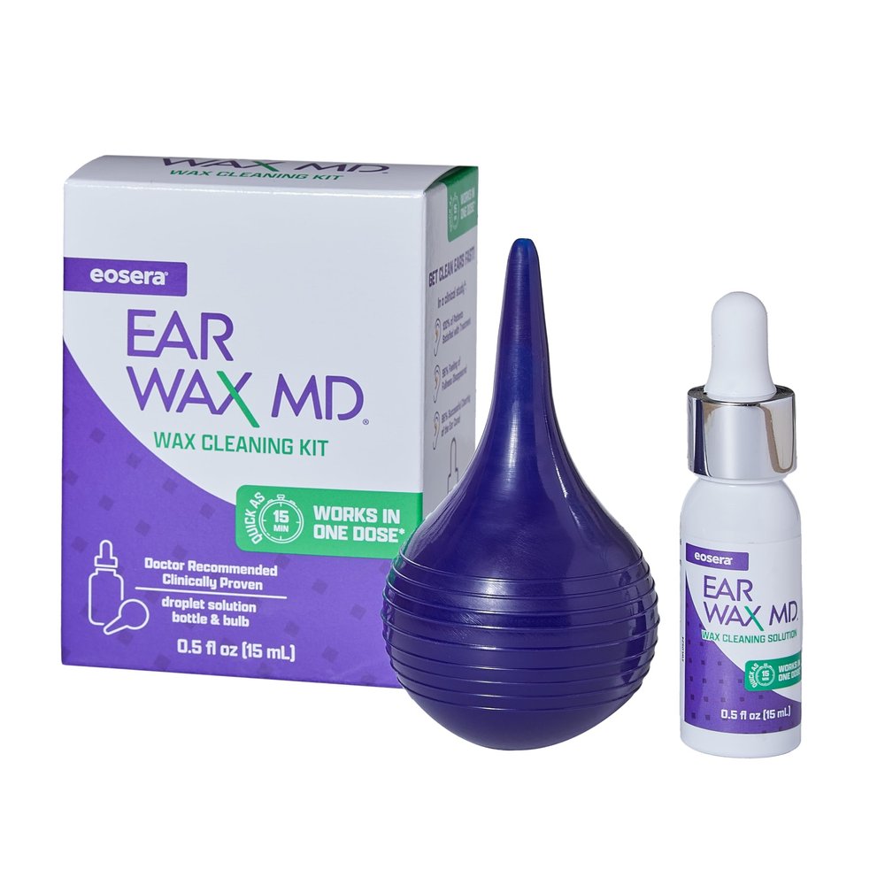 eosera Ear Wax MD Cleaning Kit - Fast-Acting Ear Wax Dissolving Drops & Rinse Bulb - Doctor Recommended, Clinically Proven Earwax Dissolver for Adults & Kids - Works in 15 Minutes - 15ml Solution