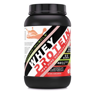 Amazing Muscle 100% Whey Protein Powder *Advanced Formula with Whey Protein Isolate as a Primary Ingredient Along with Ultra Filtered Whey Protein Concentrate (Strawberry, 2 lb)