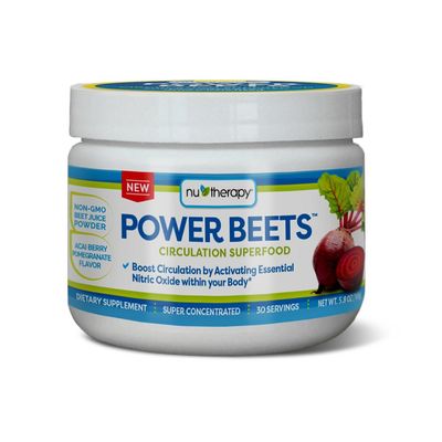 Nu-Therapy Power Beets - Super Concentrated Circulation Superfood - Dietary Supplement Delicious Acai Berry Pomegranate Flavor Non-GMO Beet Juice Powder - 30 Servings, red, 5.8 Ounce (Pack of 1)