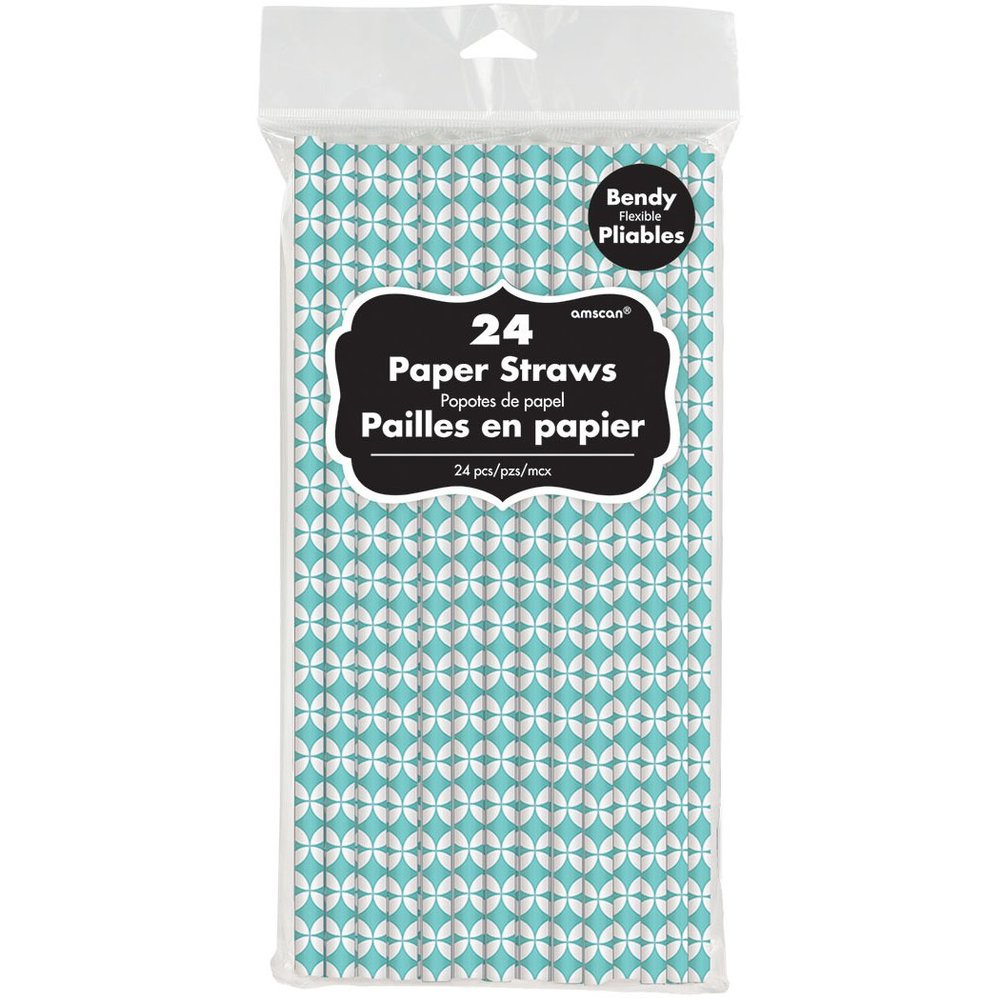 Amscan Tableware Diamond Straws, 7 3/4" x 1/4", robins egg blue