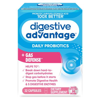 Digestive Enzyme and Probiotic Capsule- Digestive Advantage 32 Capsules, Survives 100x Better than regular 50 billion CFU, Breaks down food, helps prevent gas
