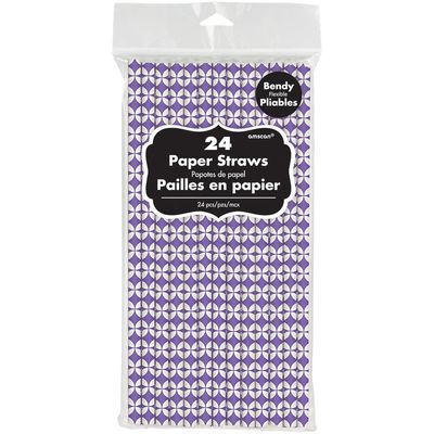 Amscan Tableware Diamond Straws, 7 3/4" x 1/4", Purple