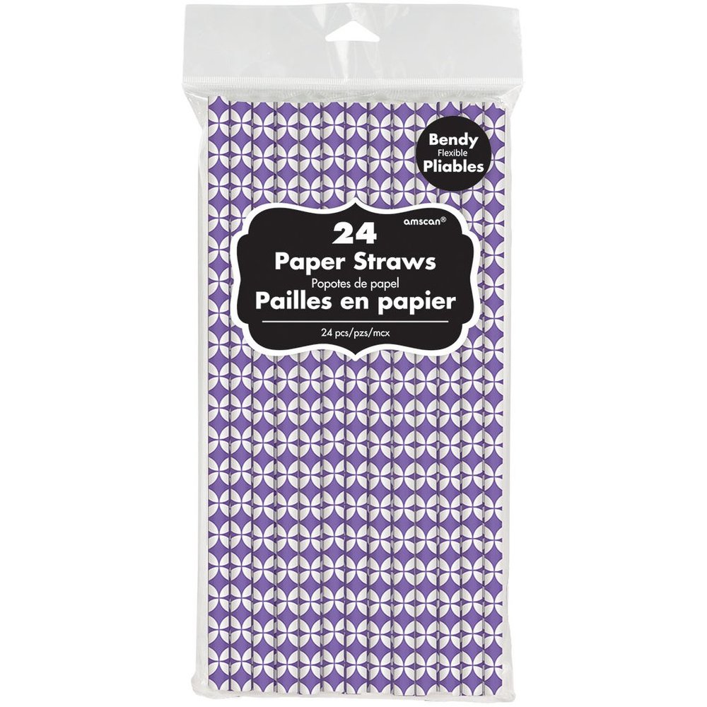 Amscan Tableware Diamond Straws, 7 3/4" x 1/4", Purple