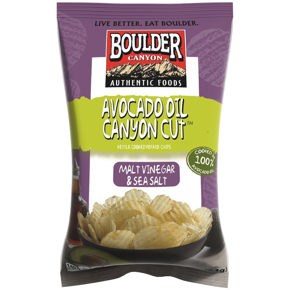 Boulder Canyon Authentic Foods Kettle Cooked Potato Chips, Avocado Oil Canyon Cut Malt, Vinegar & Sea Salt, 5.25 Ounce