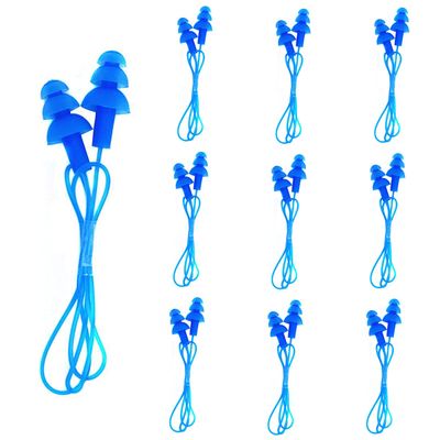 FZBNSRKO 20 Pcs (10 Pairs) Silicone Swim Earplugs Gel Soft Flanged Aqua Block Earplug Corded String Ear Plugs for Swimming,Blue
