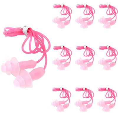 FZBNSRKO 20 Pcs (10 Pairs) Silicone Swim Earplugs Gel Soft Flanged Aqua Block Earplug Corded String Ear Plugs for Swimming,Pink
