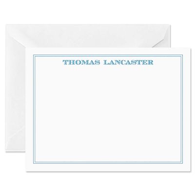 14 & Orange Aqua Border Personalized Flat Note Cards  4 inches x 5 inches, Elegant Heavyweight Stock, Matching Envelopes, (Set of 10)