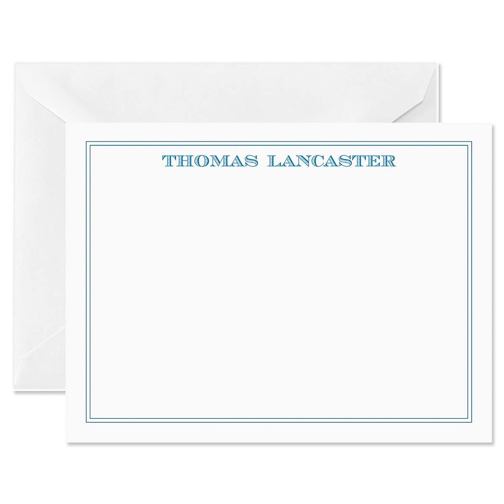 14 & Orange Aqua Border Personalized Flat Note Cards  4 inches x 5 inches, Elegant Heavyweight Stock, Matching Envelopes, (Set of 10)