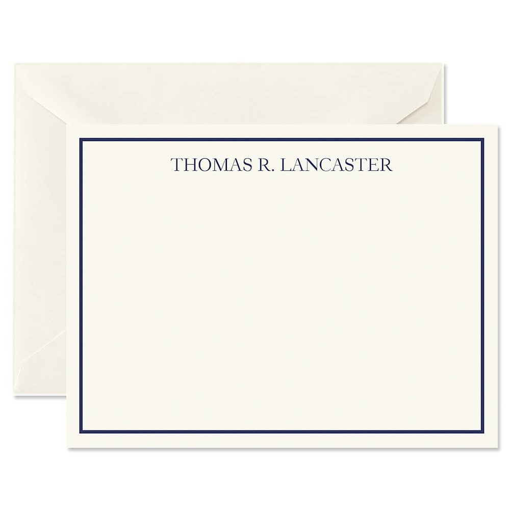 14 & Orange Ecru and Marine Personalized Flat Note Cards  4 inches x 5 inches, Elegant Heavyweight Stock, Matching Envelopes, (Set of 10)