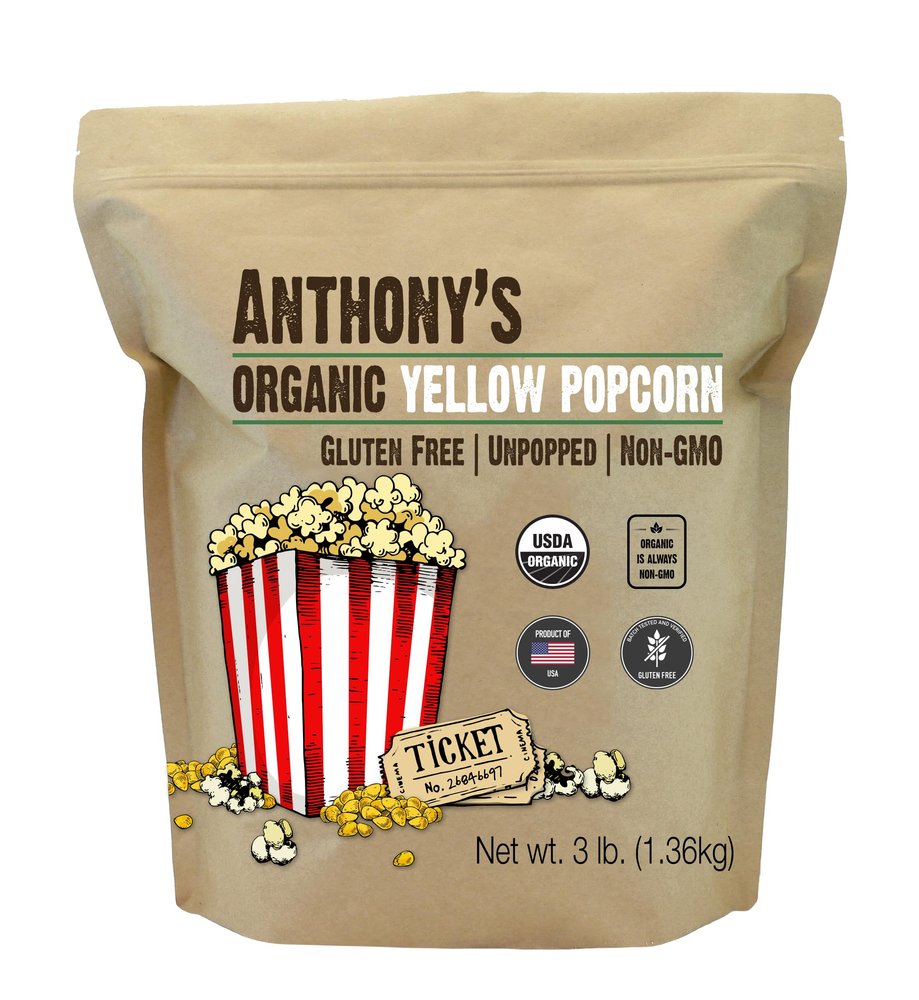 Anthony's Organic Yellow Popcorn Kernels, 3 lb, UnPopped, Gluten Free, Non GMO