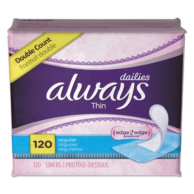 Always Thin Daily Panty Liners, Regular, 120/pack, 6 Packs/carton