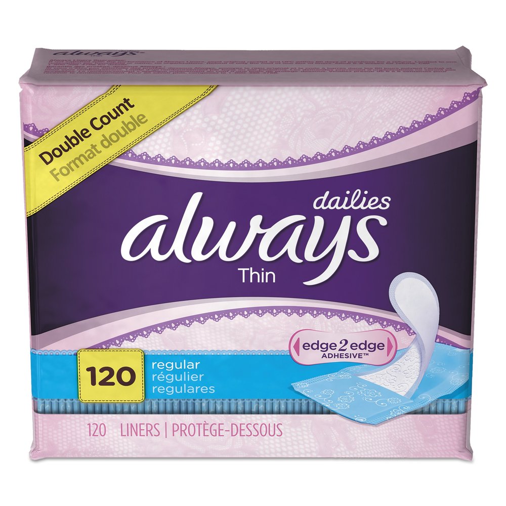 Always Thin Daily Panty Liners, Regular, 120/pack, 6 Packs/carton