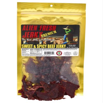 Alien Fresh Jerky - Classic - Sweet and Spicy Beef Jerky - Premium Beef - Low Calorie Snack - The Best Jerky In The Universe - 3.25 OZ - Made In USA