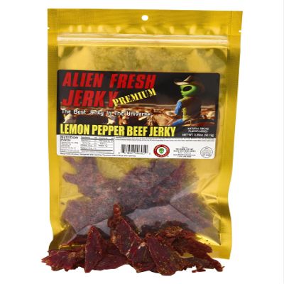 Alien Fresh Jerky - Classic - Lemon Pepper Beef Jerky - Premium Beef - Low Calorie Snack - The Best Jerky In The Universe - 3.25 OZ - Made In USA