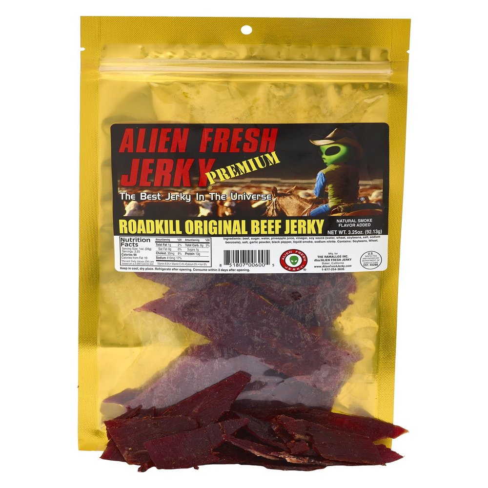 Alien Fresh Jerky - Classic - Road Kill Original - Premium Beef - Low Calorie Snack - The Best Jerky In The Universe - 3.25 OZ - Made In USA