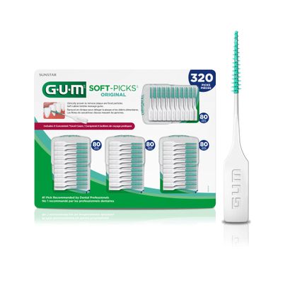 GUM Soft-Picks Original, Easy to Use Dental Picks for Teeth Cleaning and Gum Health, Disposable Interdental Brushes with Convenient Carry Case, Dentist Recommended Dental Picks, 320 Count